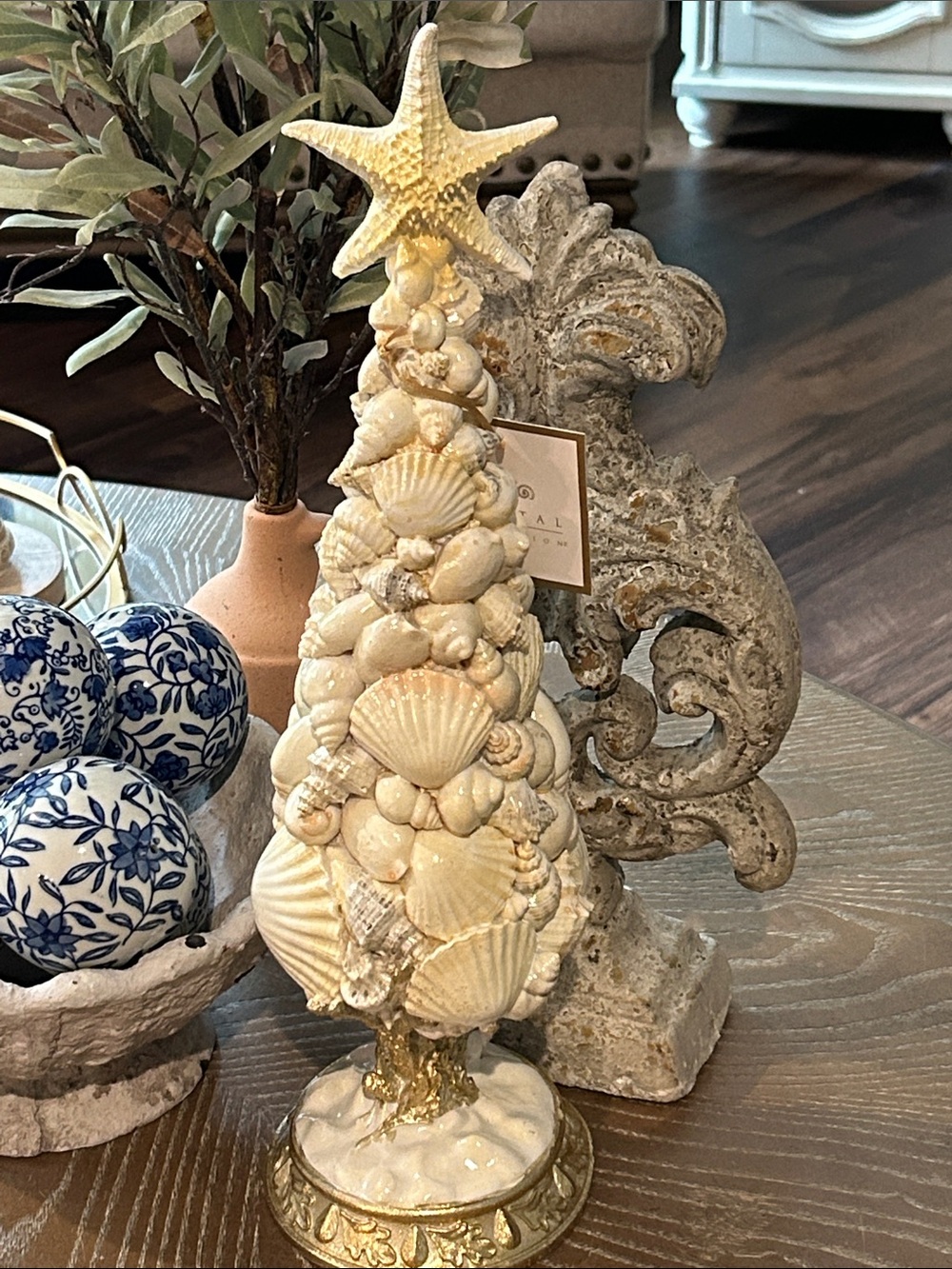 Coastal Shell Tree Holiday Decor - Cream Nautical Accent